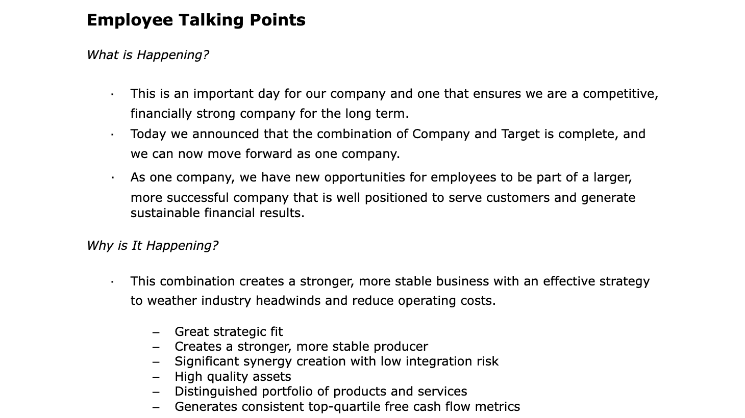 Employee Talking Points — Day 1